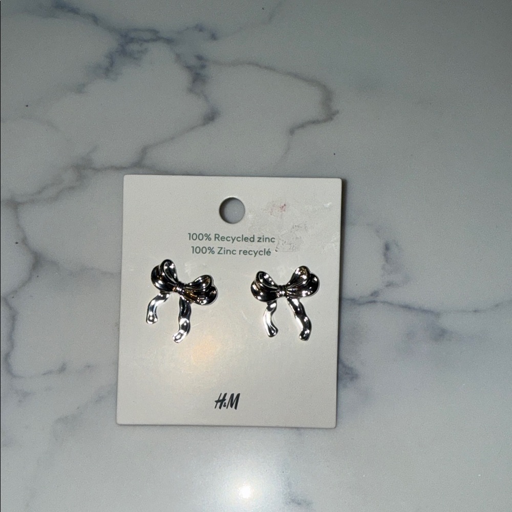 H&M Shiny Silver Bow Earrings
